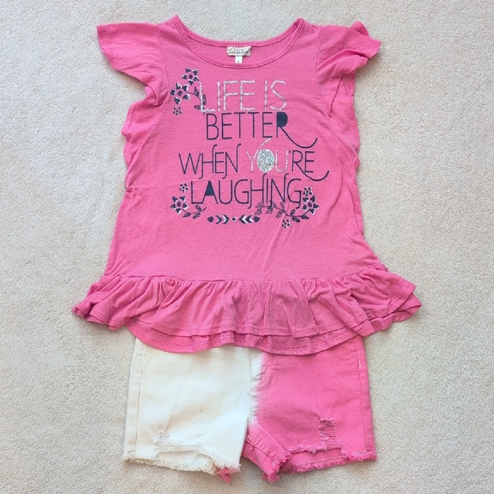 Self Esteem Top & Justice Colorblock Shorts 2pc Outfit Girls Size 8